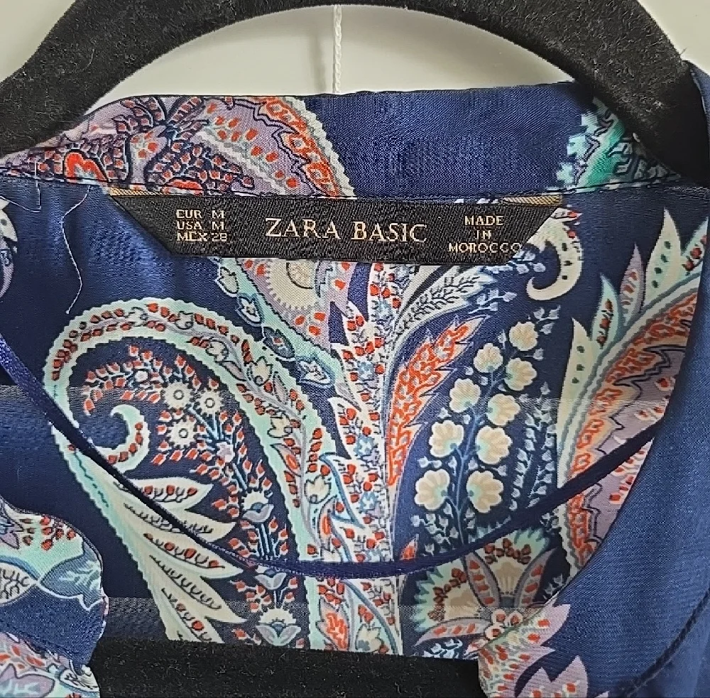 Zara Silk Flowy Blouse - Navy & Teal - Picture 2 of 4